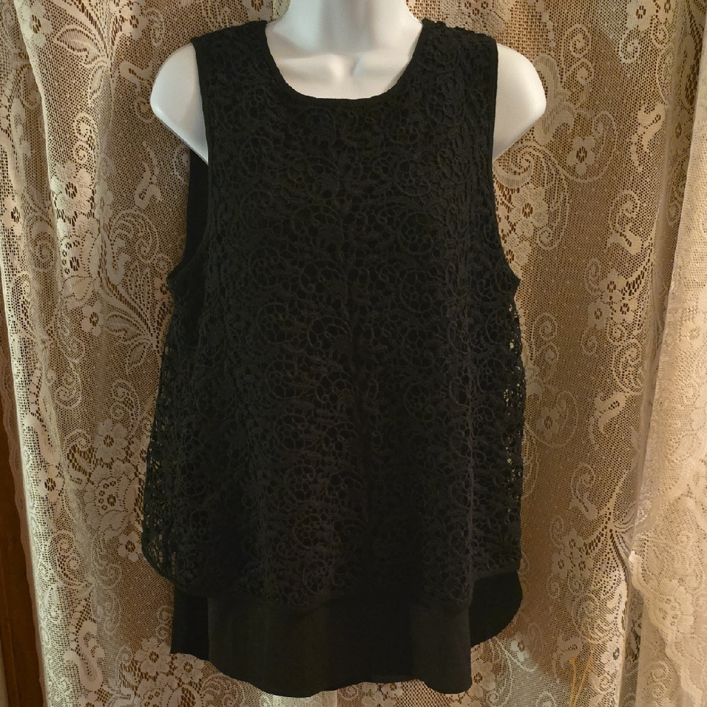 New Apt. 9 Women's Size L Elegant Black Lace Overlay Sleeveless Shell Top‎